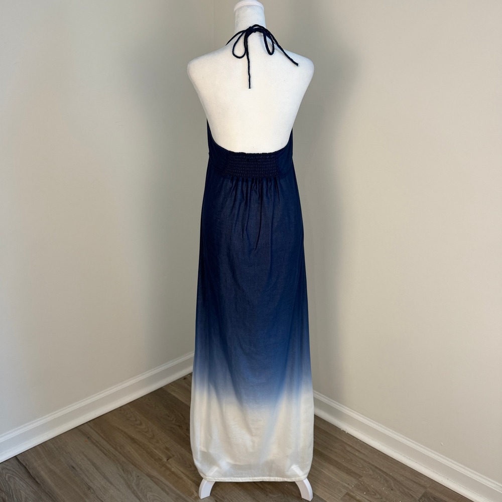 Gap Ombre Cotton Halter Maxi Dress Womens Medium Blue White Boho Coastal Summer - Picture 5 of 11